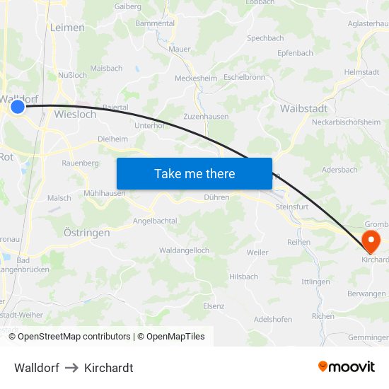 Walldorf to Kirchardt map