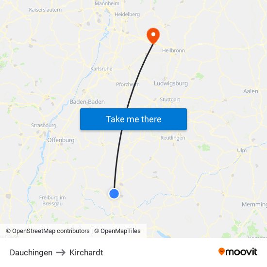 Dauchingen to Kirchardt map