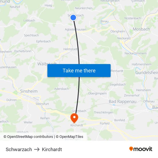 Schwarzach to Kirchardt map