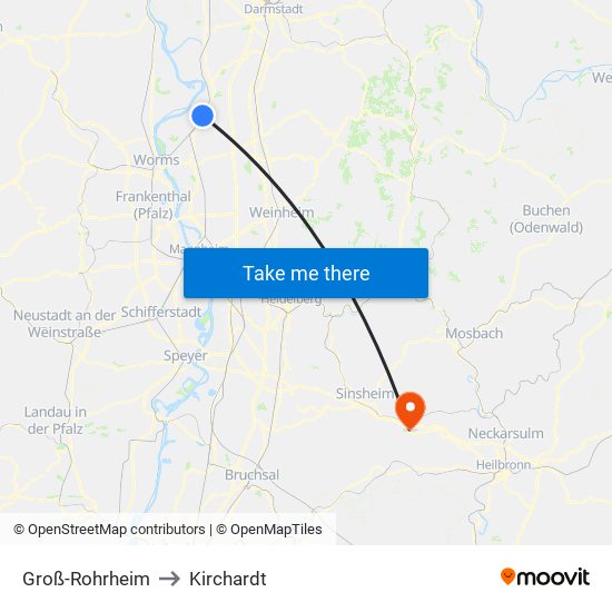 Groß-Rohrheim to Kirchardt map