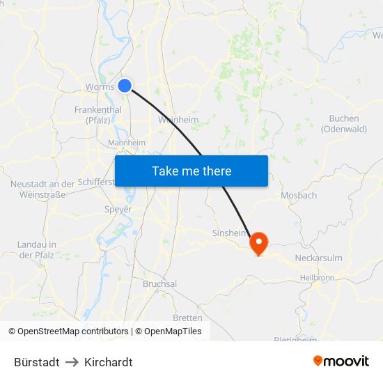 Bürstadt to Kirchardt map