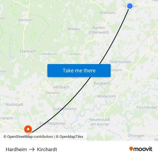 Hardheim to Kirchardt map