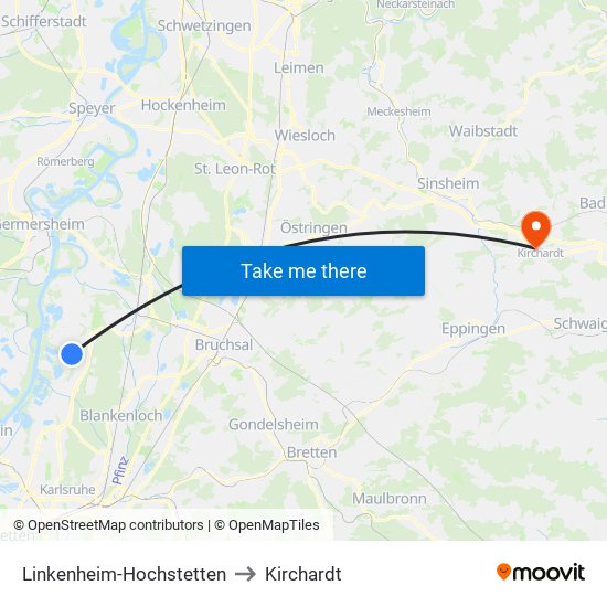 Linkenheim-Hochstetten to Kirchardt map