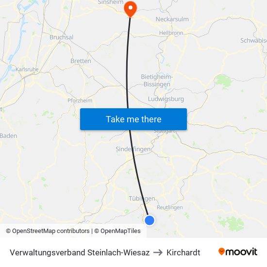 Verwaltungsverband Steinlach-Wiesaz to Kirchardt map