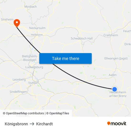 Königsbronn to Kirchardt map