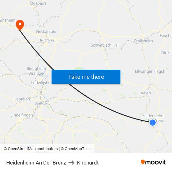 Heidenheim An Der Brenz to Kirchardt map