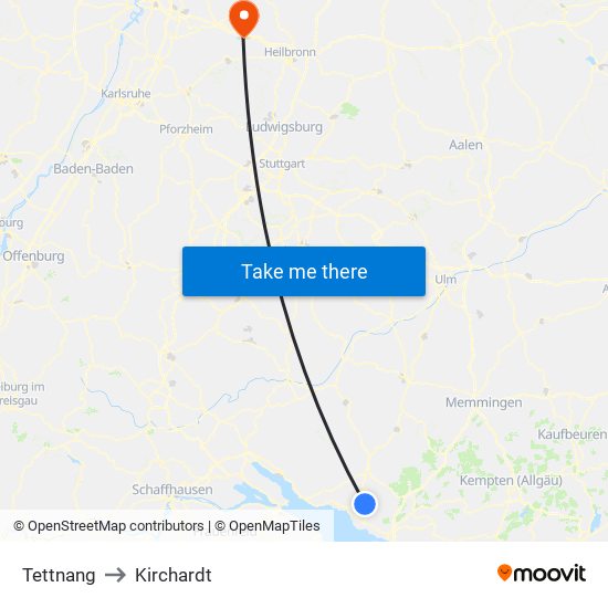 Tettnang to Kirchardt map