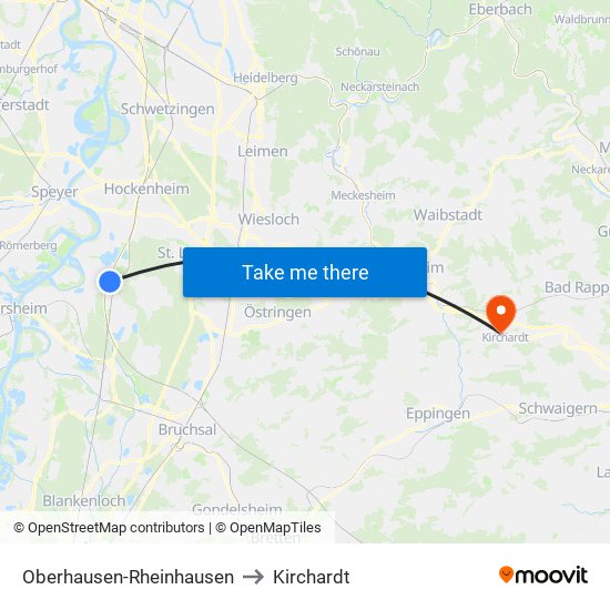 Oberhausen-Rheinhausen to Kirchardt map