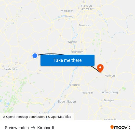 Steinwenden to Kirchardt map