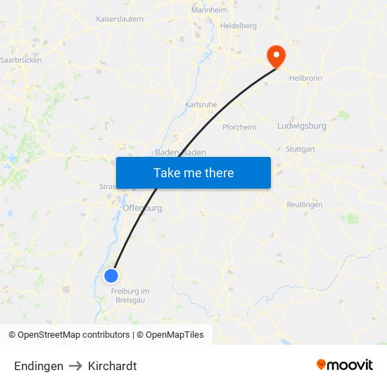 Endingen to Kirchardt map