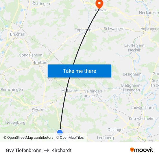 Gvv Tiefenbronn to Kirchardt map