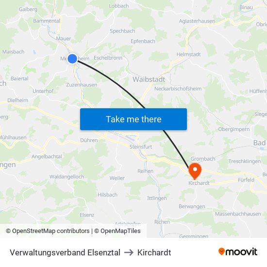 Verwaltungsverband Elsenztal to Kirchardt map