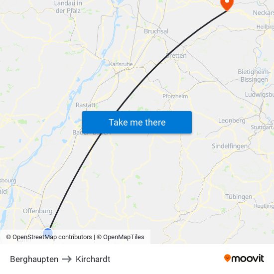 Berghaupten to Kirchardt map