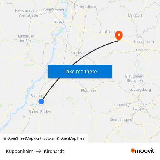 Kuppenheim to Kirchardt map