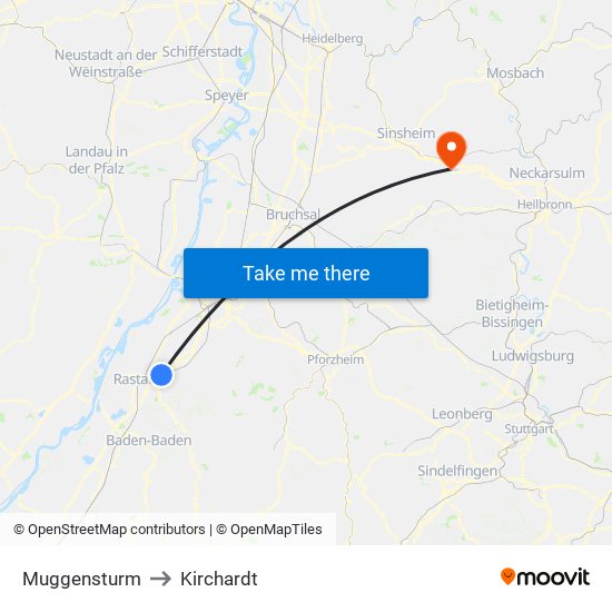 Muggensturm to Kirchardt map