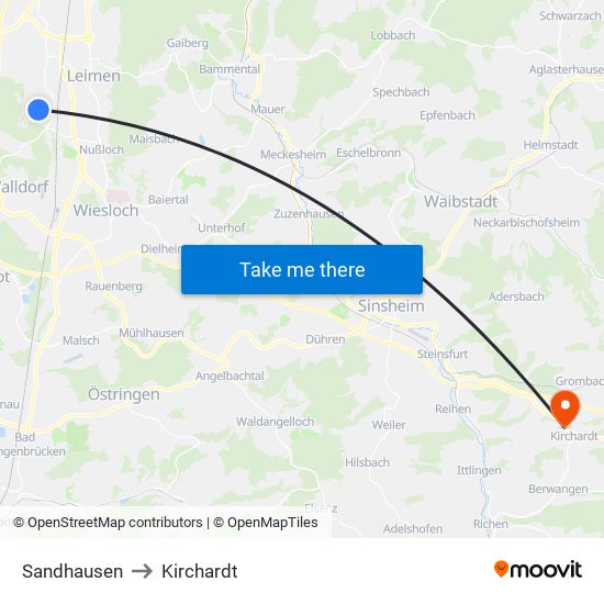 Sandhausen to Kirchardt map