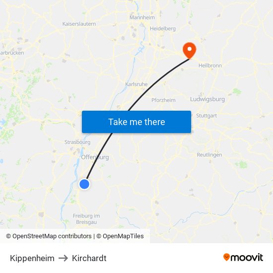 Kippenheim to Kirchardt map