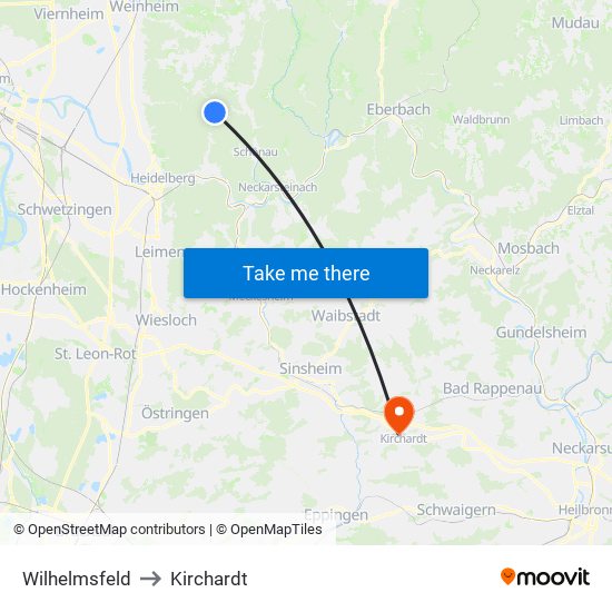 Wilhelmsfeld to Kirchardt map