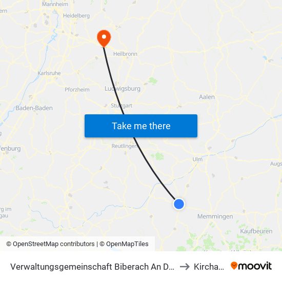 Verwaltungsgemeinschaft Biberach An Der Riß to Kirchardt map