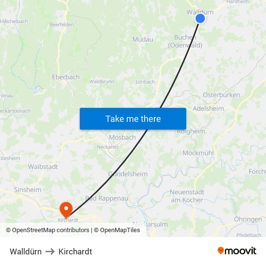 Walldürn to Kirchardt map