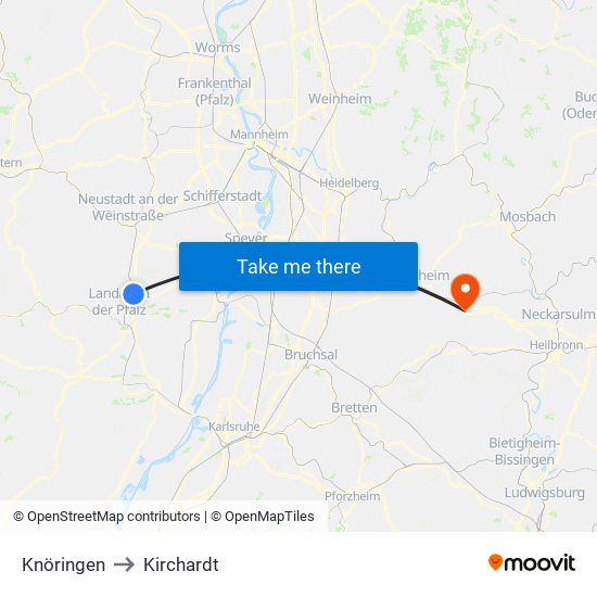 Knöringen to Kirchardt map