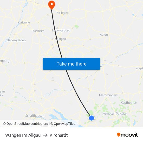 Wangen Im Allgäu to Kirchardt map