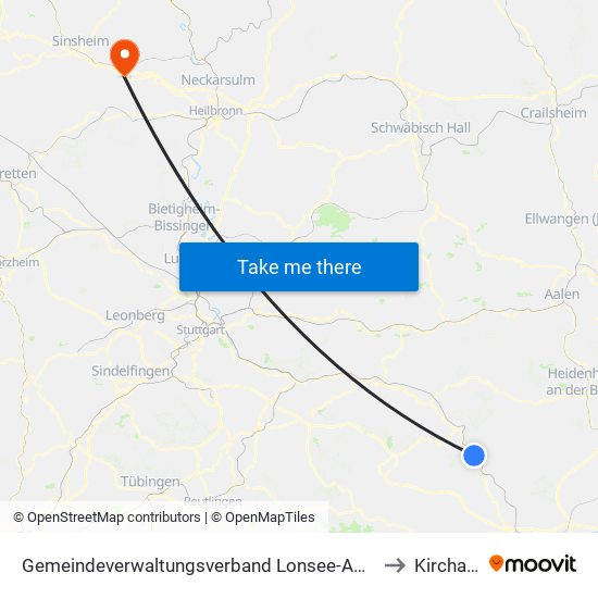 Gemeindeverwaltungsverband Lonsee-Amstetten to Kirchardt map