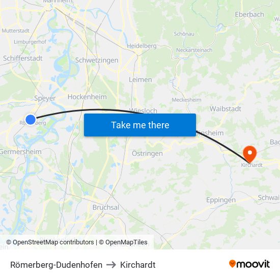 Römerberg-Dudenhofen to Kirchardt map