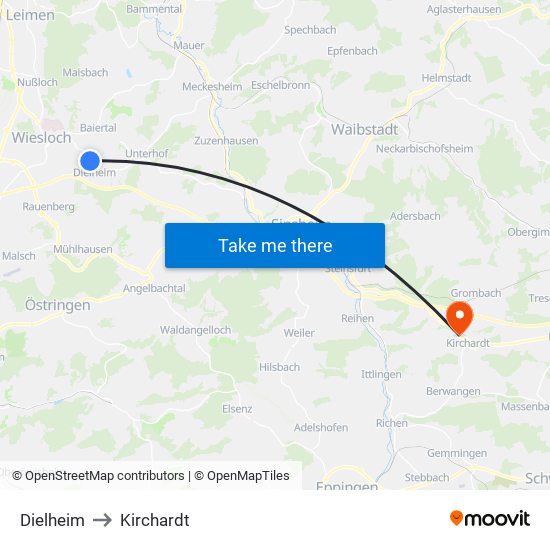 Dielheim to Kirchardt map