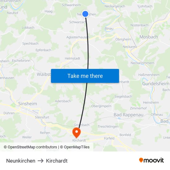 Neunkirchen to Kirchardt map