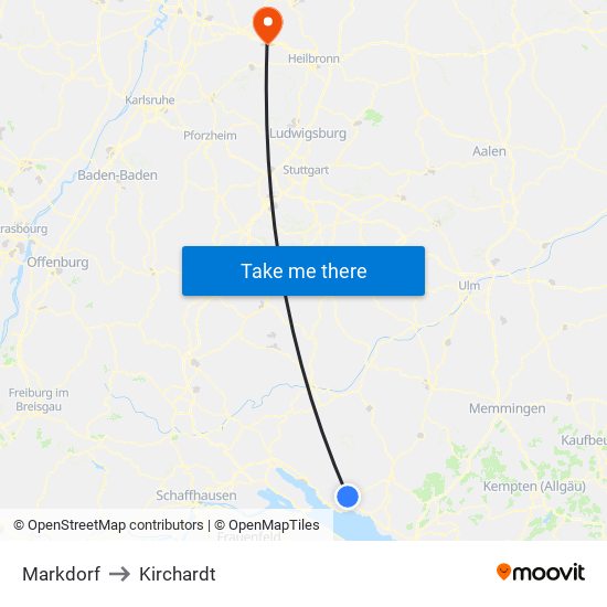 Markdorf to Kirchardt map