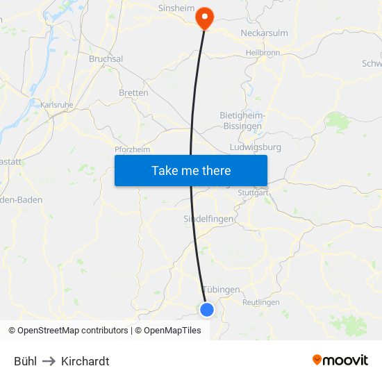 Bühl to Kirchardt map