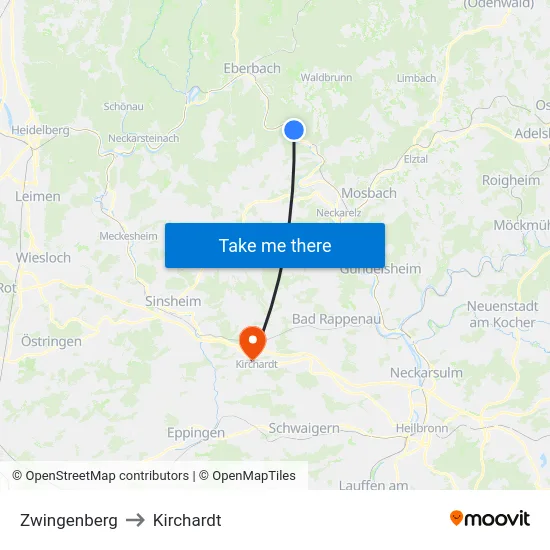 Zwingenberg to Kirchardt map