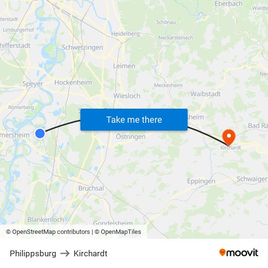 Philippsburg to Kirchardt map