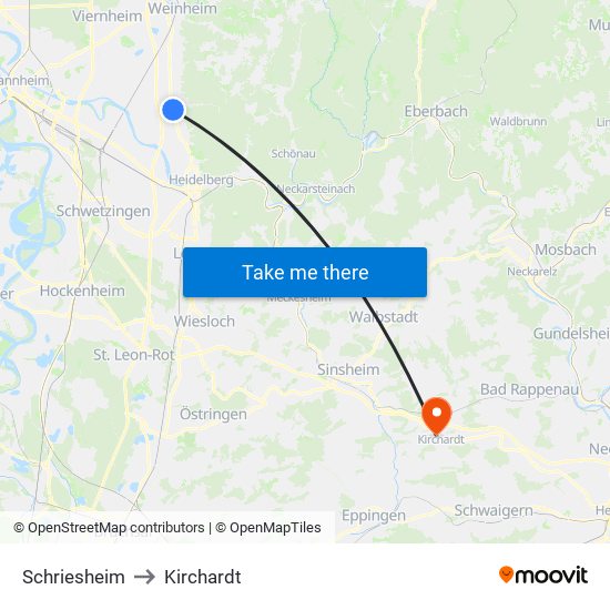 Schriesheim to Kirchardt map