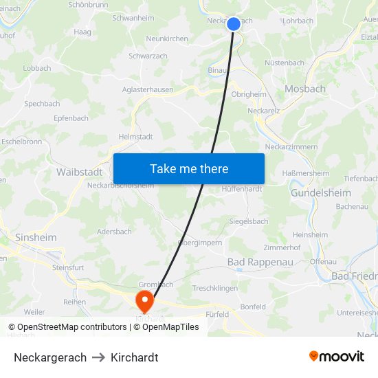 Neckargerach to Kirchardt map
