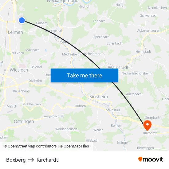 Boxberg to Kirchardt map