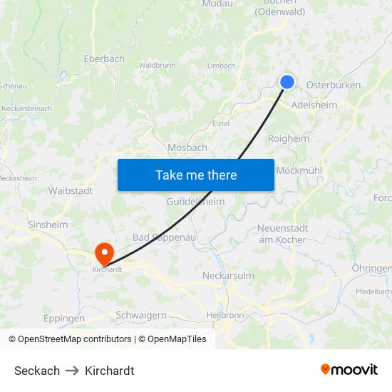 Seckach to Kirchardt map