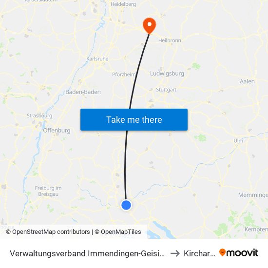 Verwaltungsverband Immendingen-Geisingen to Kirchardt map