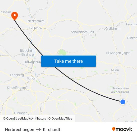 Herbrechtingen to Kirchardt map