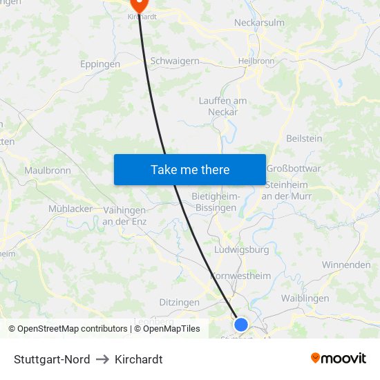 Stuttgart-Nord to Kirchardt map