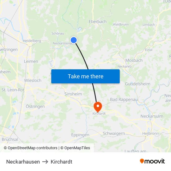 Neckarhausen to Kirchardt map