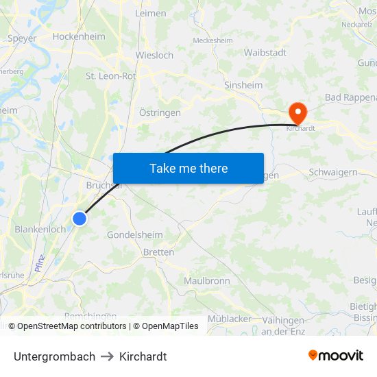 Untergrombach to Kirchardt map