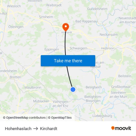 Hohenhaslach to Kirchardt map