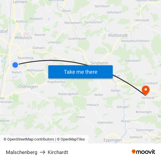 Malschenberg to Kirchardt map