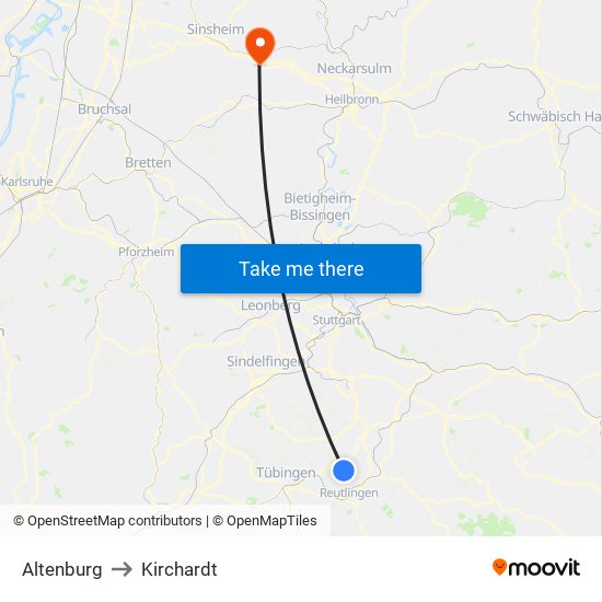 Altenburg to Kirchardt map