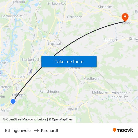 Ettlingenweier to Kirchardt map