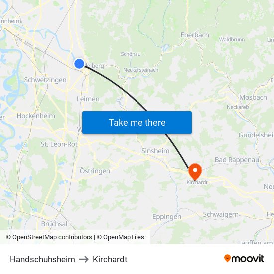 Handschuhsheim to Kirchardt map