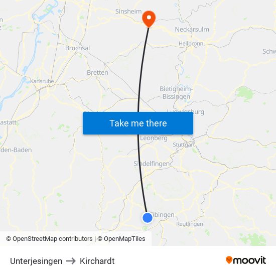 Unterjesingen to Kirchardt map