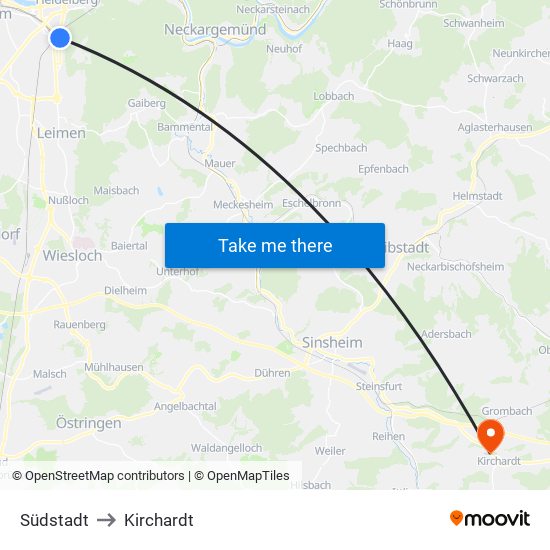 Südstadt to Kirchardt map